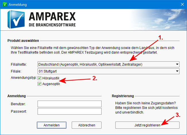 AMPAREX Login Dialog