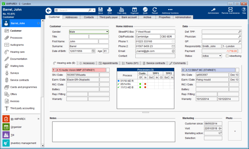 AMPAREX customer screen