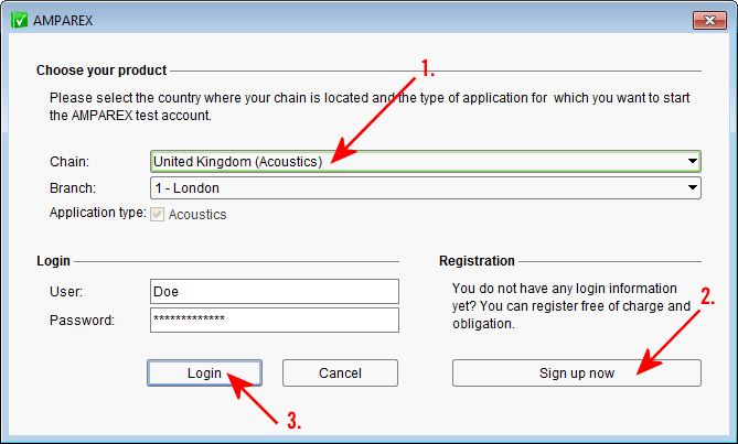 AMPAREX login dialog