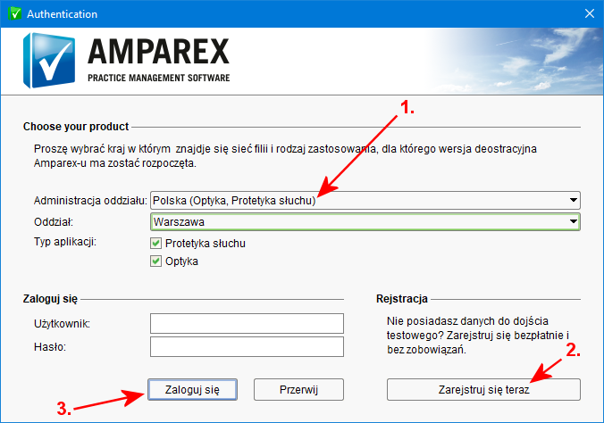 AMPAREX Login Dialog